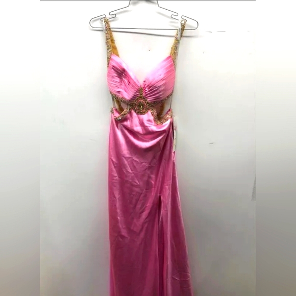 NEW Sparkle Designer Silky Women Pink Long Maxi Cocktail Evening Dress Sz 4 NWT